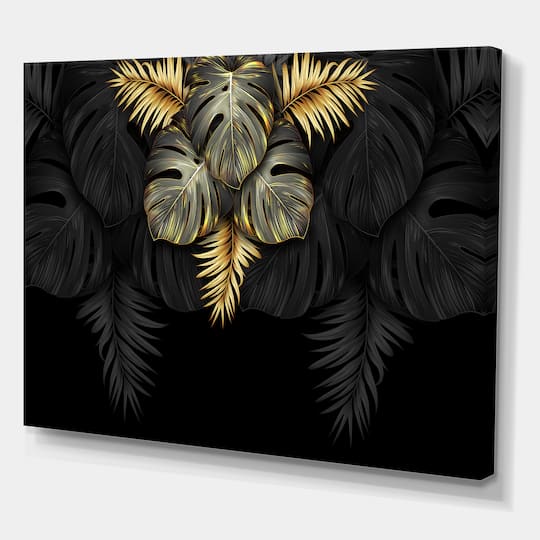 Designart - Black and Gold Tropical Leaves IV